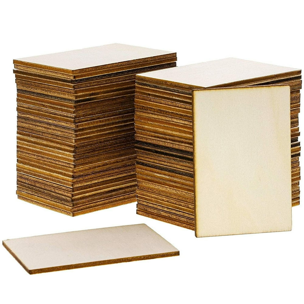 60 Pack Unfinished Wood Cutouts 2"x3" Wooden Rectangle Sharp Corners