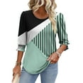 thumbnail image 4 of 3/4 Sleeve Shirts Womens Dress Casual Tops with Smocked Cuffs High Low Tops for Women Graphic Business Work Blouses, Green, XXL, 4 of 7