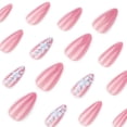thumbnail image 3 of Pink Gradient Floral Pattern Press on Nails, Medium Almond Glossy Artificial Nails with Ombre Effect, 24 Count, 3 of 7
