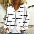 thumbnail image 2 of Olyvenn Women's V-Neck Long Sleeve Fleece Cardigan Striped Coat Fashion Color Block Printed, Warm Zip-Up Jacke for Daily Wear White S, 2 of 5
