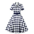 thumbnail image 4 of Letdown Women's Vintage Tea Dress, Short Sleeve V-Neck Button Up Party Dress Christmas Plaid Dresses Work Casual Dress (White, S), 4 of 5