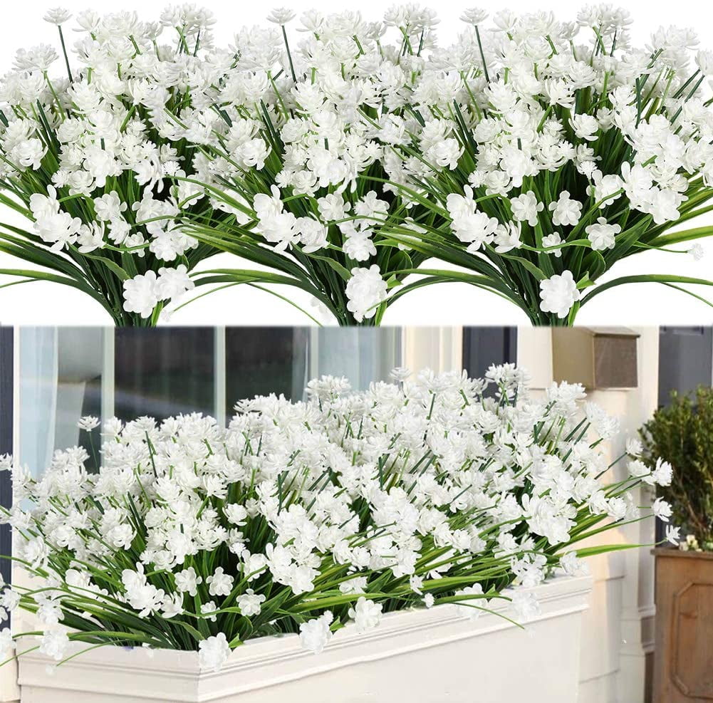 8 Bundles Outdoor Artificial Fake Flowers UV Resistant Shrubs Plants