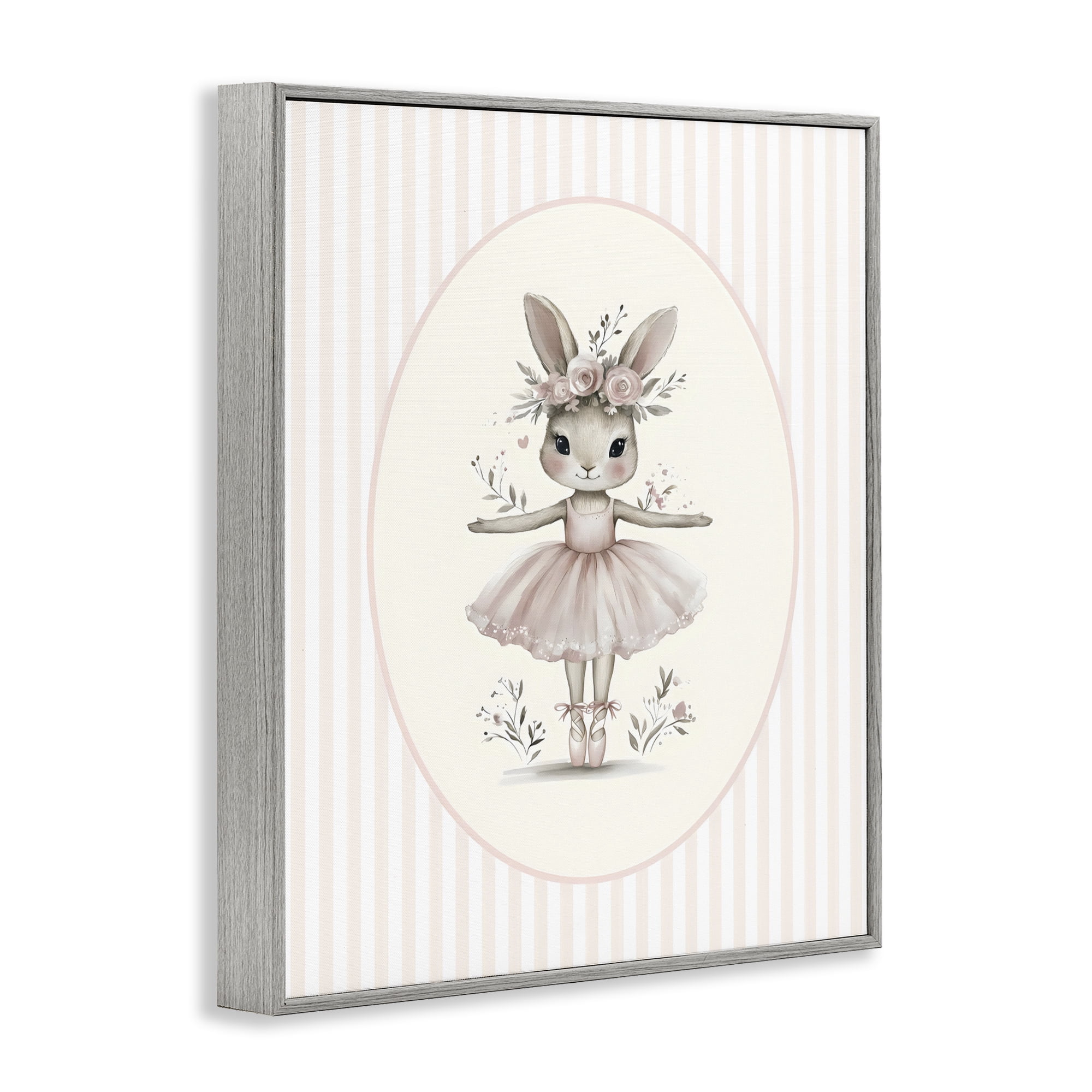 Stupell Industries Nursery Ballerina Bunny Striped Gray Framed Giclee Art, design by LSR Design Studio