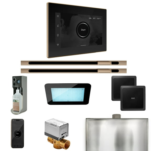 Mr Steam XDream Max Steam Shower Pkg w/iSteamX Control and Linear Steamhead in Black Polished Gold
