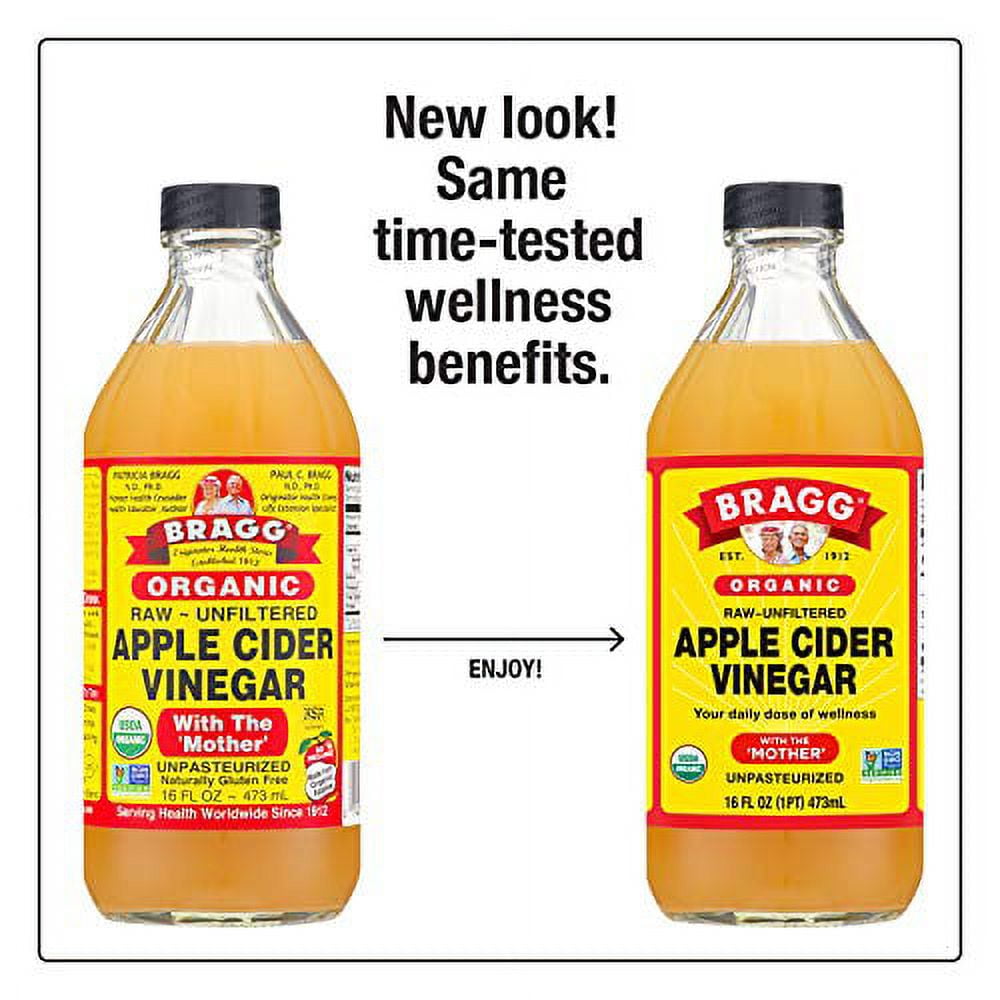 Bragg Organic Apple Cider Vinegar With the Mother– USDA Certified Organic –  Raw, Unfiltered All Natural Ingredients, 16 ounce, 2 Pack