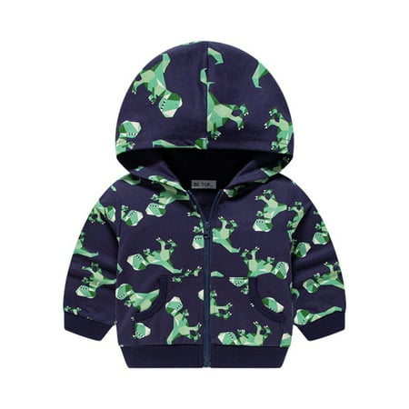

2-8T Kids Boys Girls Cartoon Dinosaur Hooded Jacket Casual Zipper Hoodie Coat Outerwear