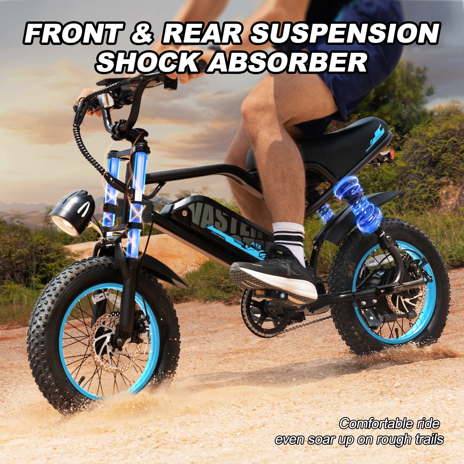VDL Mountain Electric Bike , 16" Fat Tire Ebike, Wider Seat 800W Peak Motor, Removable Battery, Front Fork Suspension