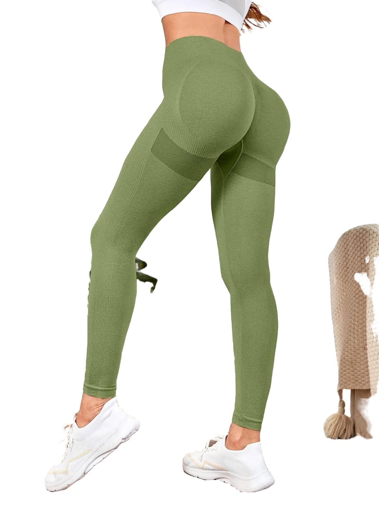 Women's Plain Lime Green Sports Leggings S (4)