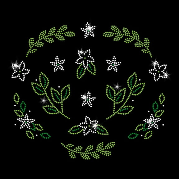 Little Leafy Flowers Iron-on Clear Rhinestone and Rhinestud Transfer by JCS Rhinestones