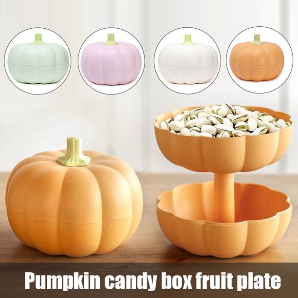 Reusable Pumpkin Candy Dish Plastic Box Jar Double Layer Candy Dish with Lid Decorative Fruit