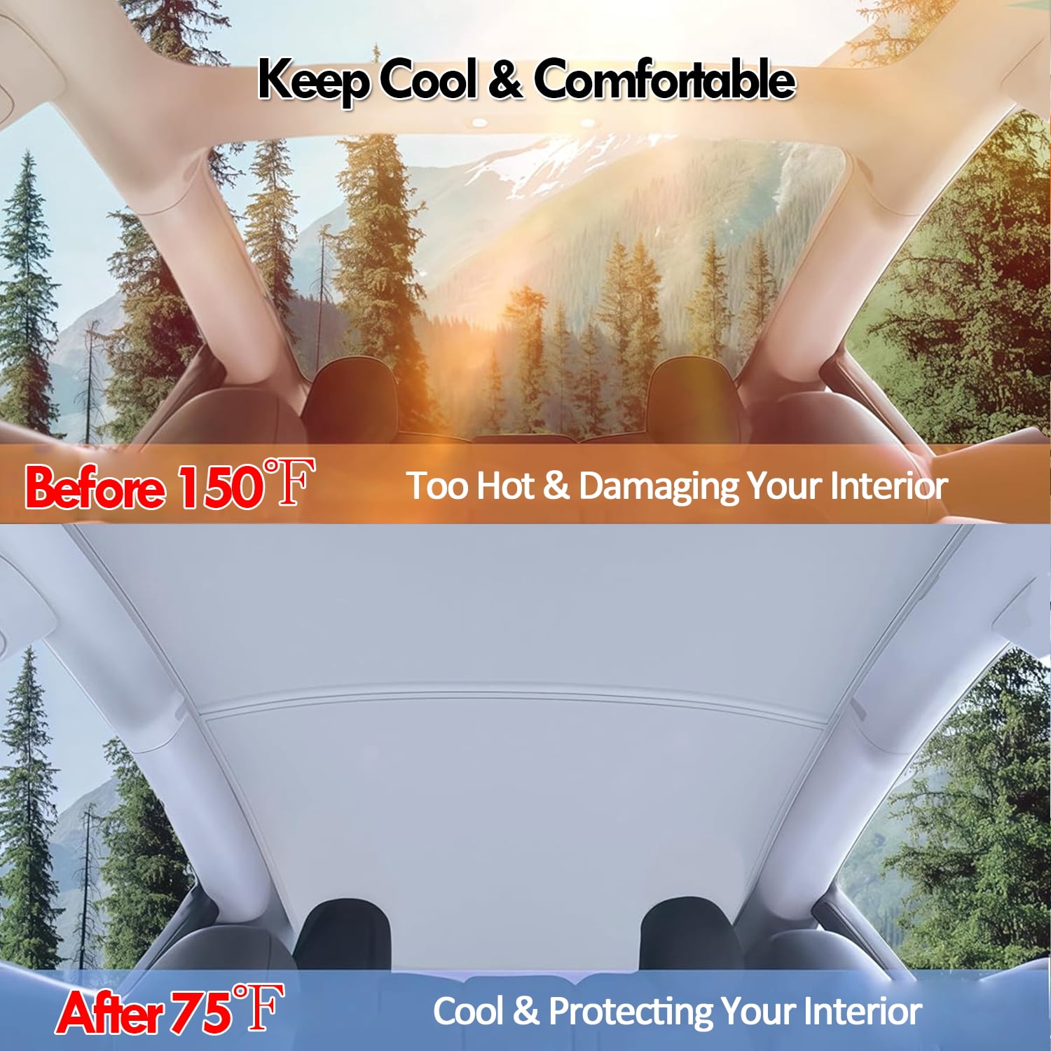 IC ICLOVER Sunshade Roof for Tesla Model Y [No Gaps, No-Sagging], 2020-2024 Tesla Model Y Accessories Heat Insulation Foldable Glass Roof Sun Shade Cover (2Pcs)