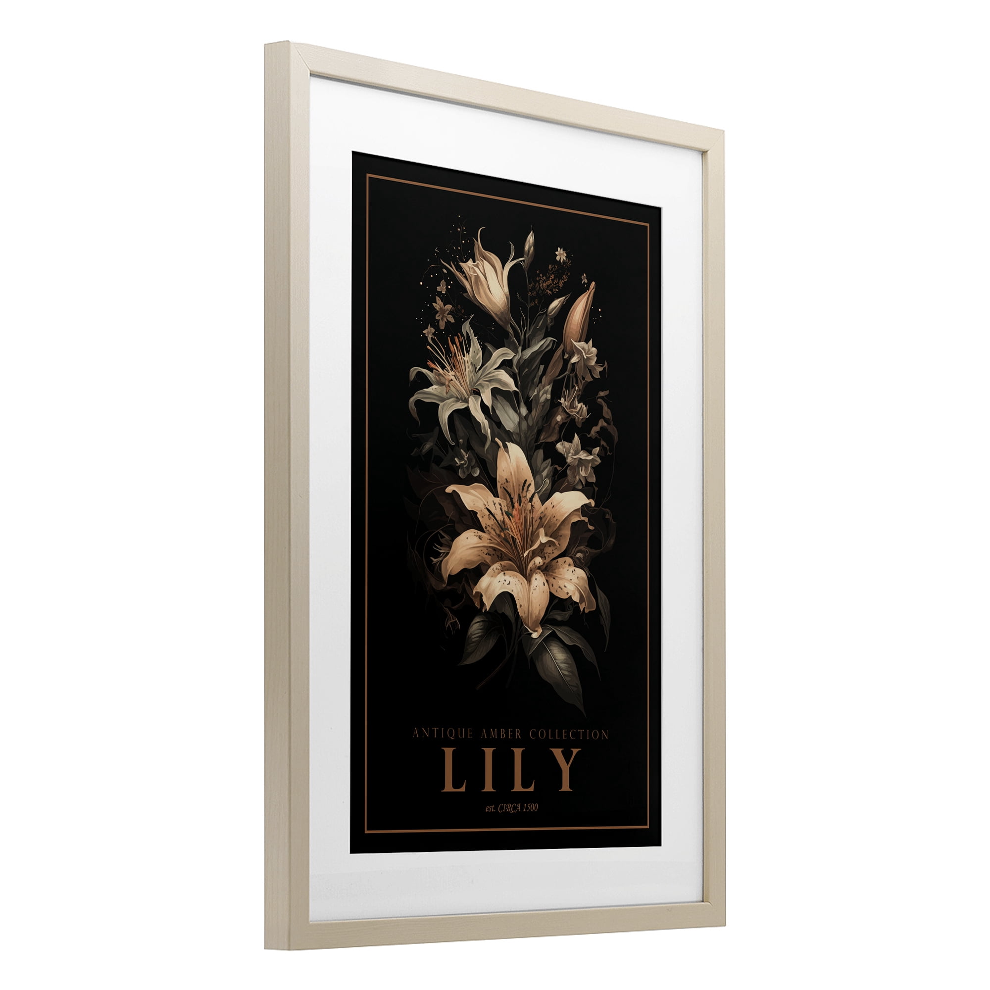 Stupell Industries Antique Lily Light Birch Framed Print Under Glass, design by Chris Giampietro
