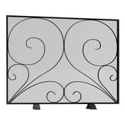 Fire Beauty Single Panel Fireplace Screen Handcrafted Solid Wrought Iron Mesh, Heat-Resistant Fire Spark Guard for Fireplace-Black