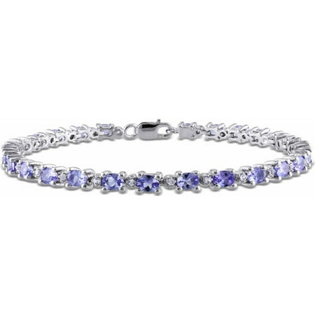 4-2/5 Carat T.G.W. Oval and Round-Cut Tanzanite and White Topaz Sterling Silver Tennis Bracelet, 7