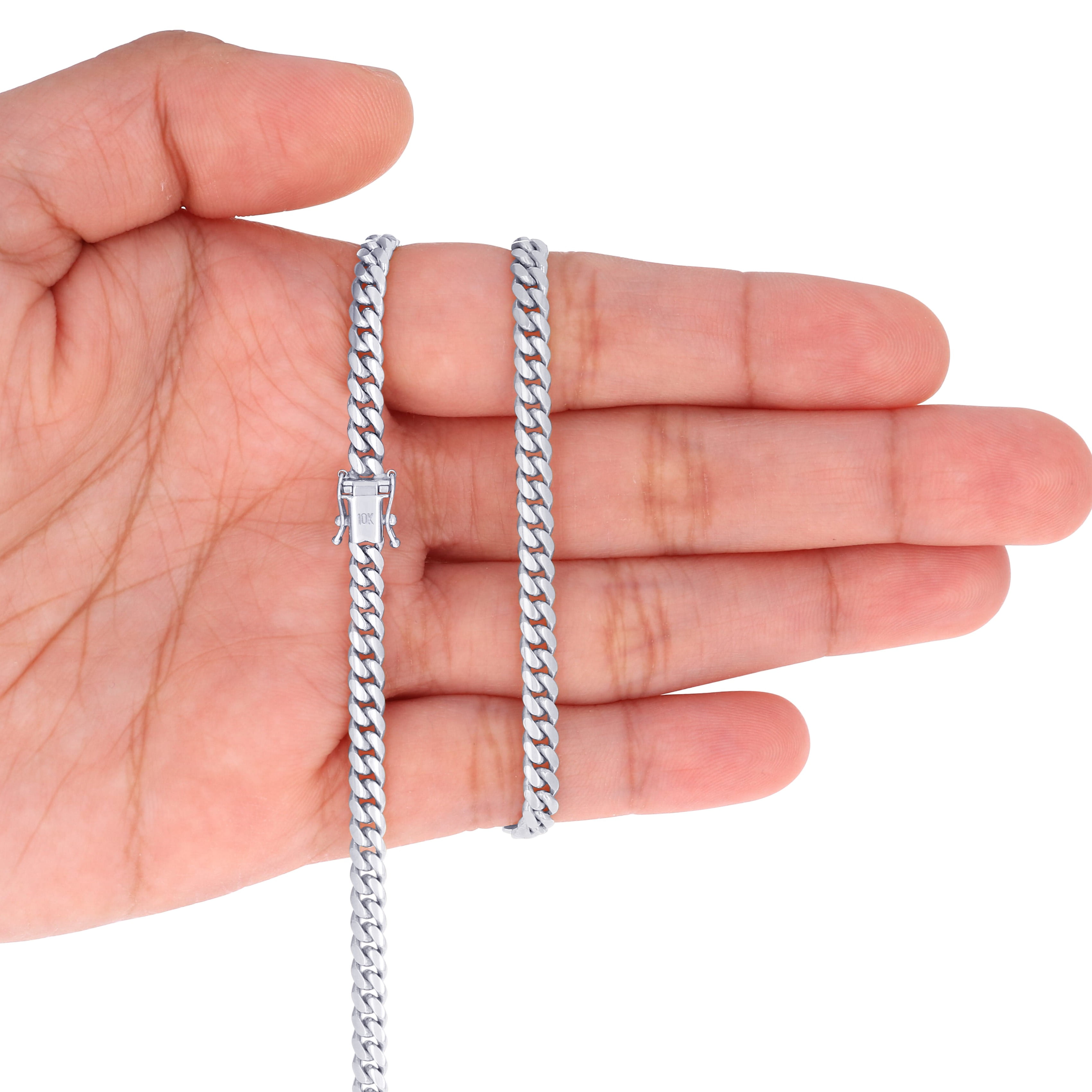 Nuragold 10K Real White Gold Solid Miami Cuban Link Chain Necklace 16"-30" (2.7mm-7mm) Italian Jewelry for Men & Women