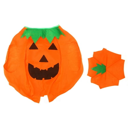 Funny Kids Children's Halloween Lantern Face Pumpkin Non-woven Costume Shirt Clothes with Beanie Hat (Orange)