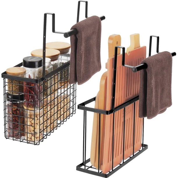 Organizador de puerta de gabinete de 2 paquetes, organizador sobre la puerta del gabinete con barras de toalla, almacenamiento para colgar sobre la puerta del gabinete, organizador de puerta de