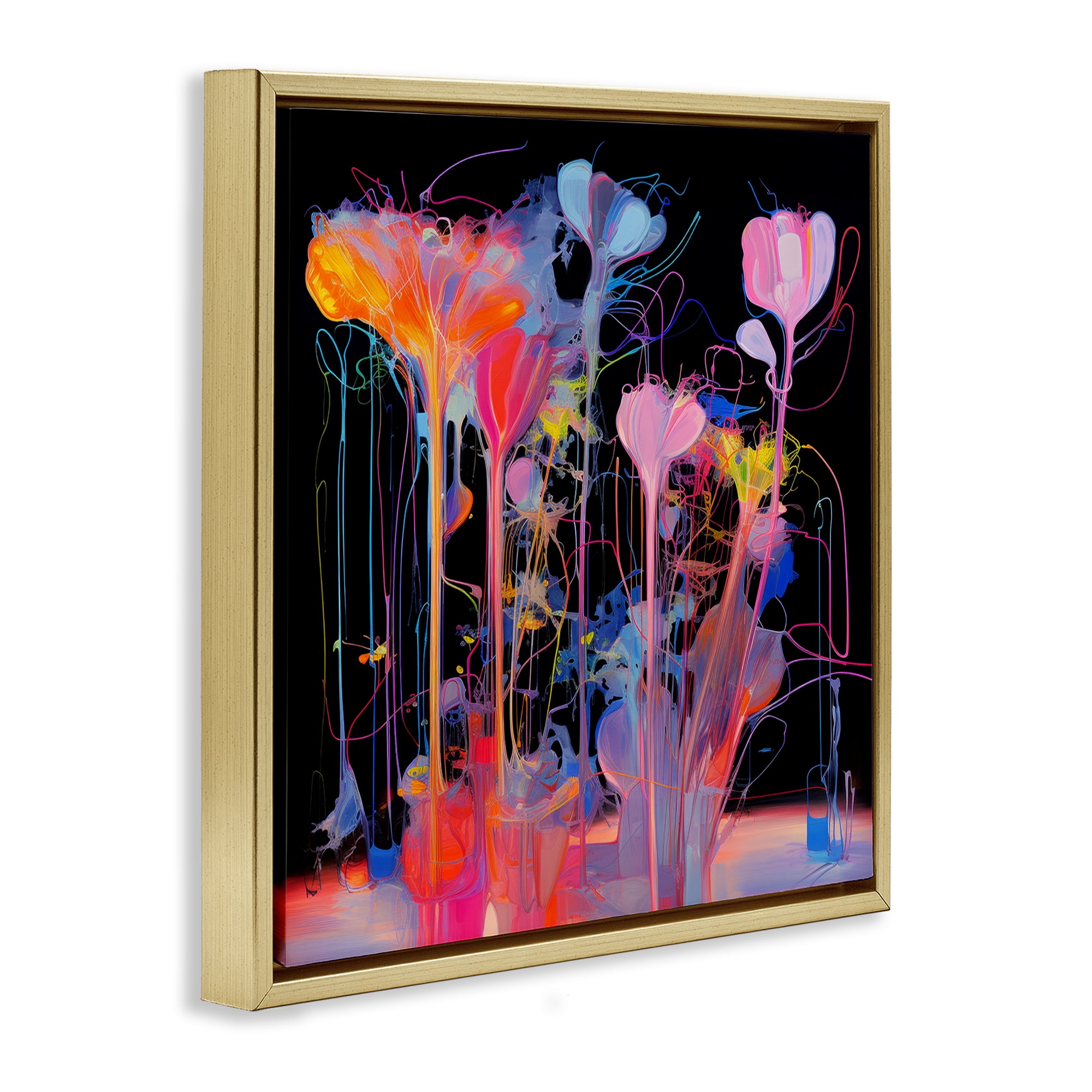 Stupell Industries Bold Otherworldly Blossoms Abstract Painting Gold Floater Framed Canvas Art Print Wall Art, 18 x 18