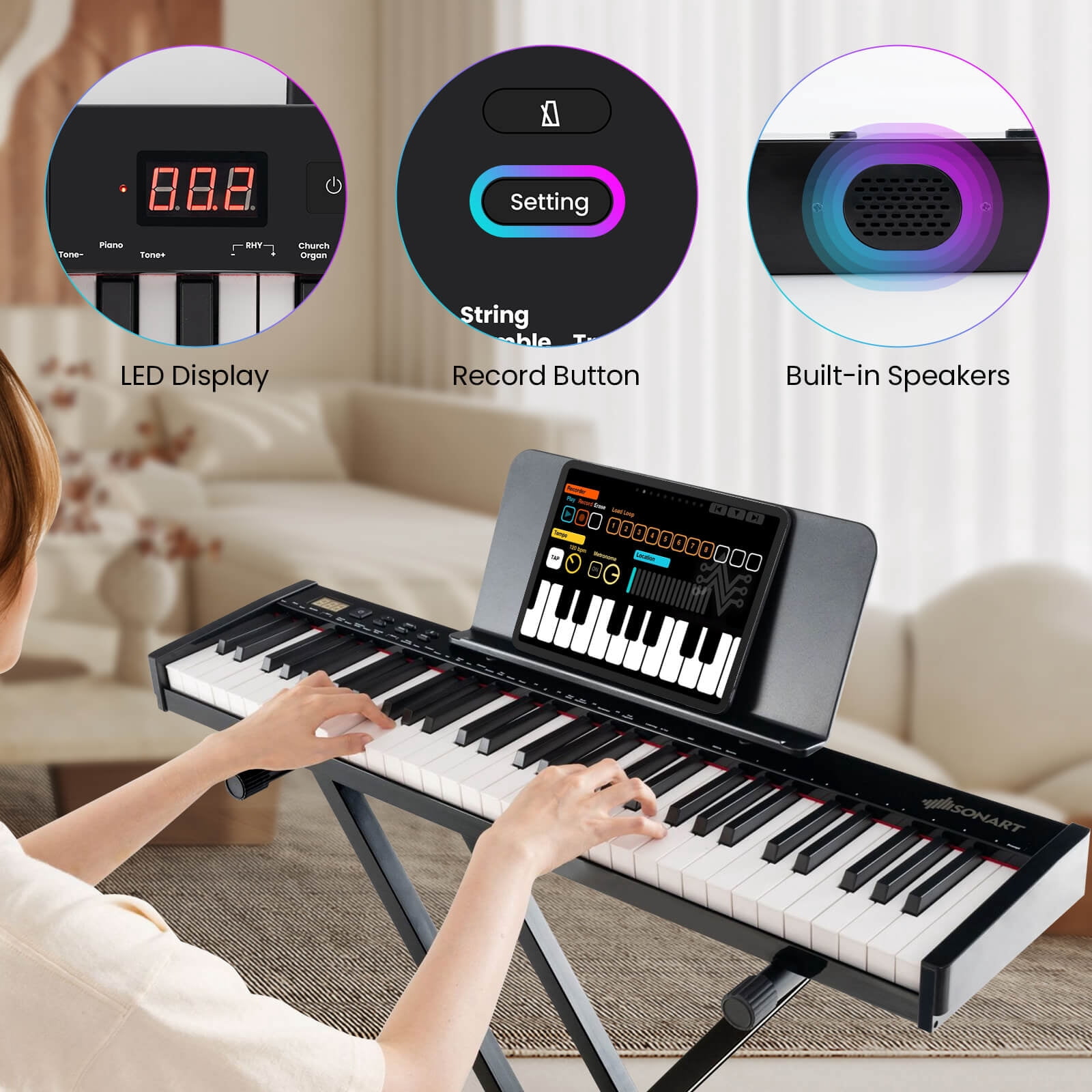 Costway 61-Key Electric Piano Keyboard for Beginners with Adjustable Stand & Stool