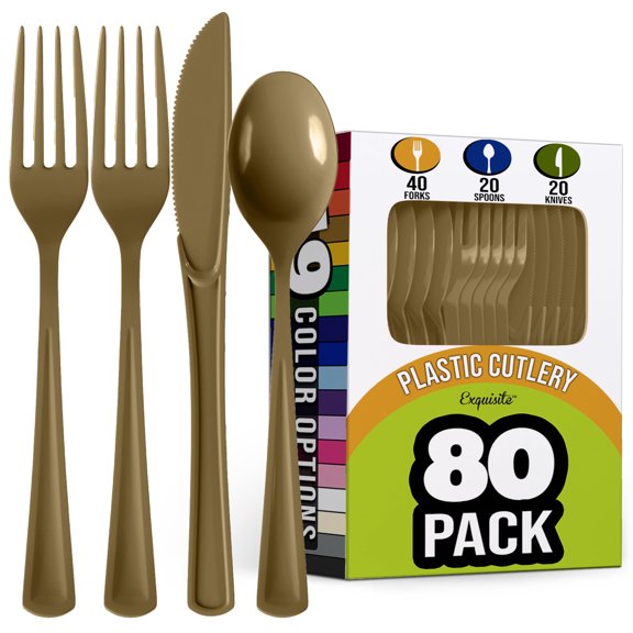 Amscan Heavyweight Metallic Gold Plastic Cutlery Assortment, Medium Size, 24 Count