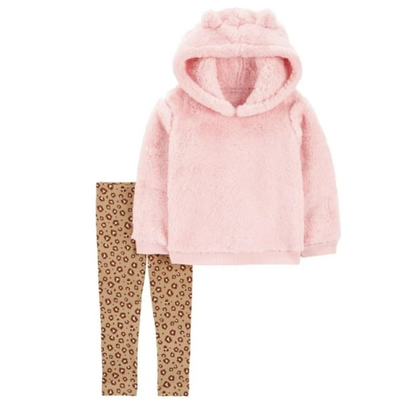 Carter's Little Girl's 2 Piece Playwear Outfit Set, 1 Top and 1 Bottom (Pink Animal Print, 2T)