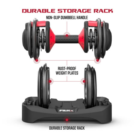 FitRx SmartBell 1 Pack, 25lbs. Quick-Select 9 in 1 Adjustable Dumbbell for Home Gym, 5-25lbs. Weight in 2.5lbs Increments