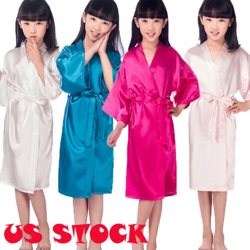 Kids Silk Satin Short Kimono Robes Dressing Gown Flower Girl Sleepwear ...