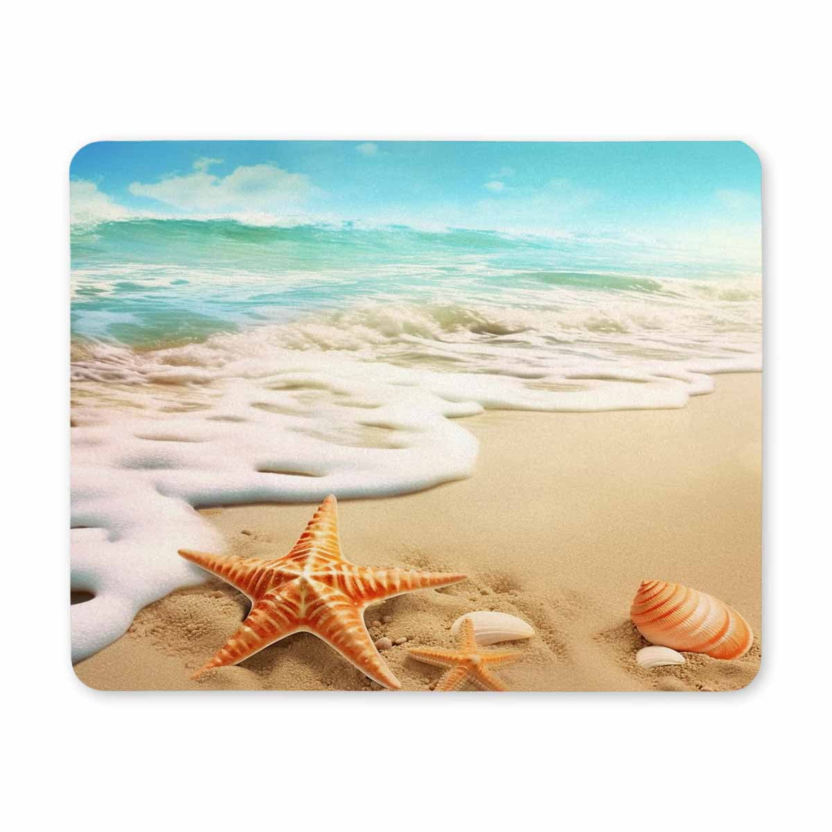 Beach Mouse Pad, Seashells Starfish Conch Waves Ocean Mouse Pad