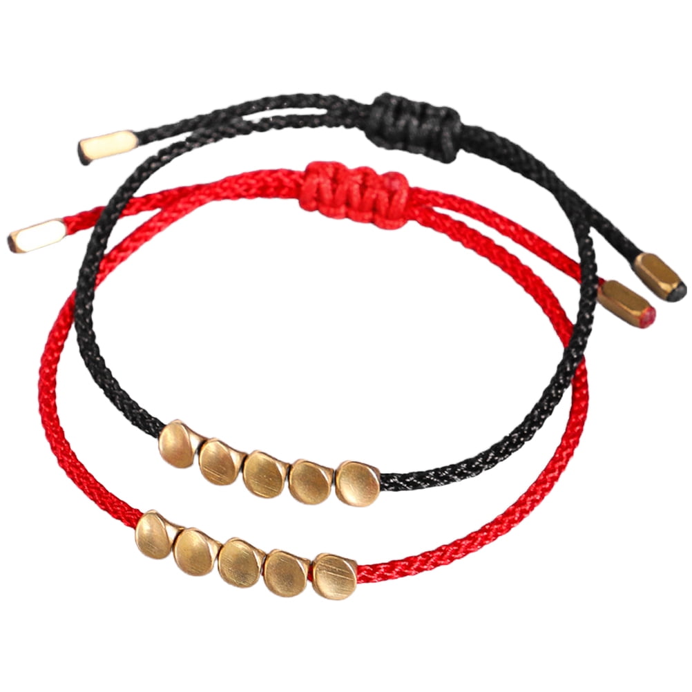 Handmade Red Black Buddhist Tibetan Woven Rope Bracelet for Protection and Luck Friendship Bracelet 2PCS String Bracelets for Women Men Boys Girls