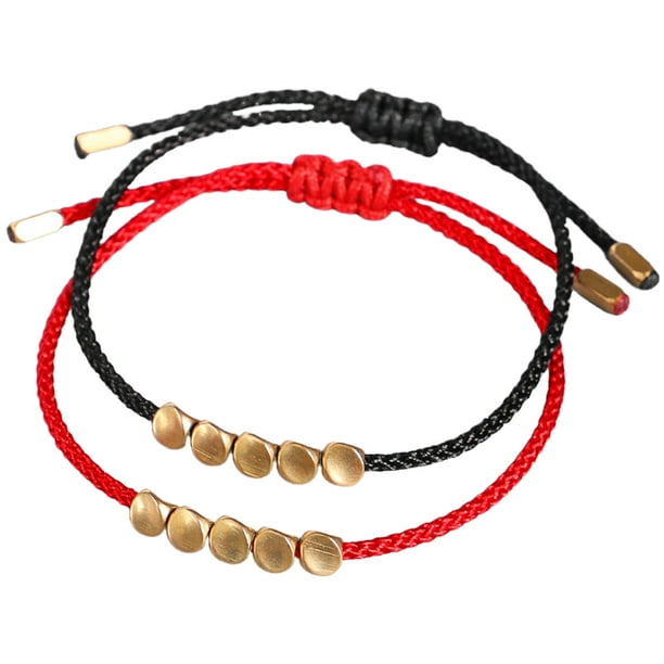 Pulsera De Cuentas De Cobre Tibetano Ajustable Hecha A Mano Budista Nudo De La Suerte Pulsera De Cordón Rojo + Negro Para Mujeres Y Hombres 2 Uds Monstrate AP005214-00