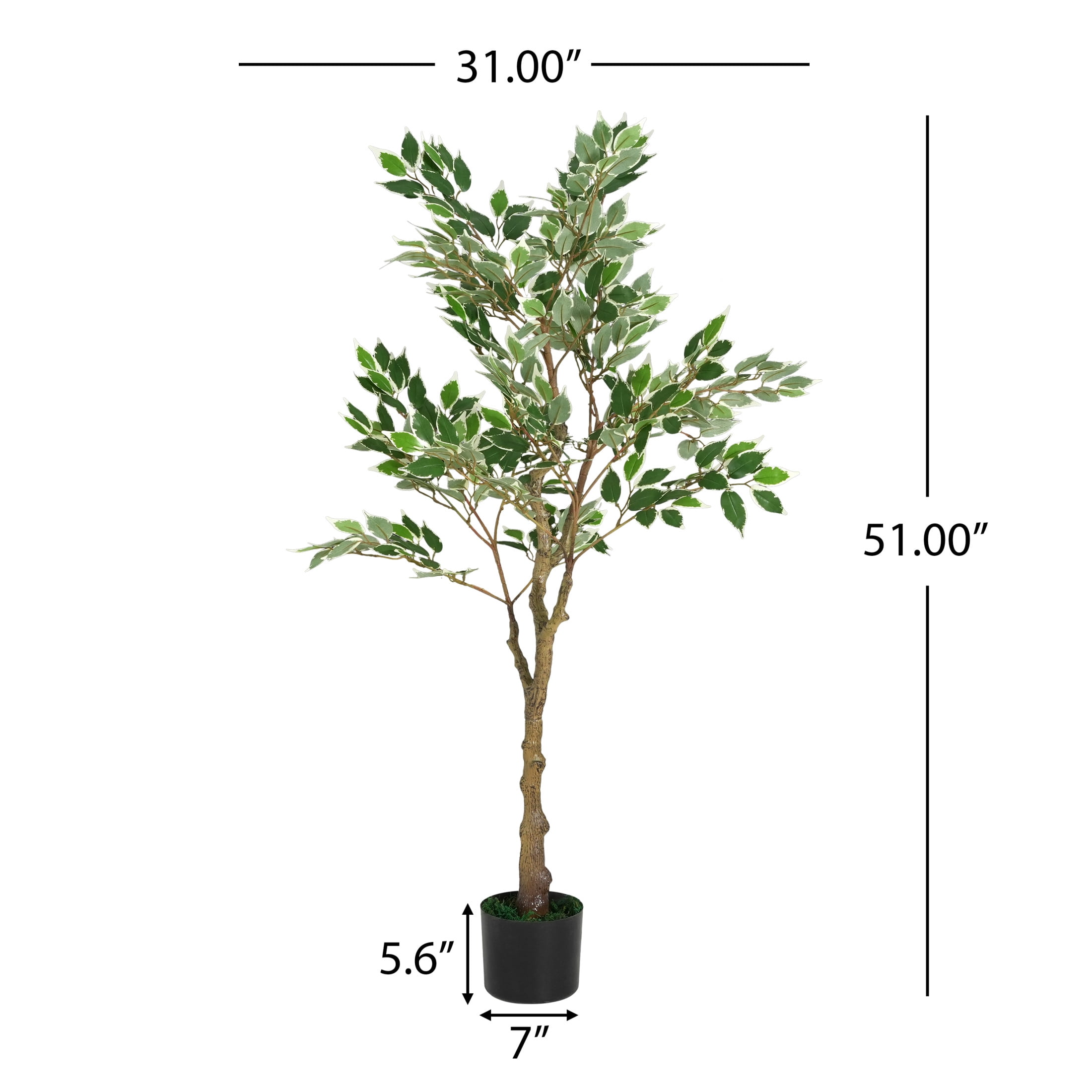 Christopher Knight Home 51" Artificial Ficus Tree in Black Plastic Pot, Pre-Potted Faux Greenery Tree for Home Decor