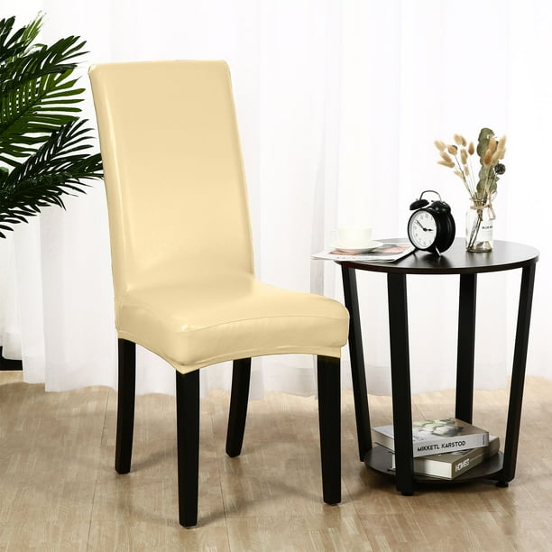 Artificial PU Leather Dining Chair Seat Cover Waterproof Oilproof Chair Slipcovers Champagne