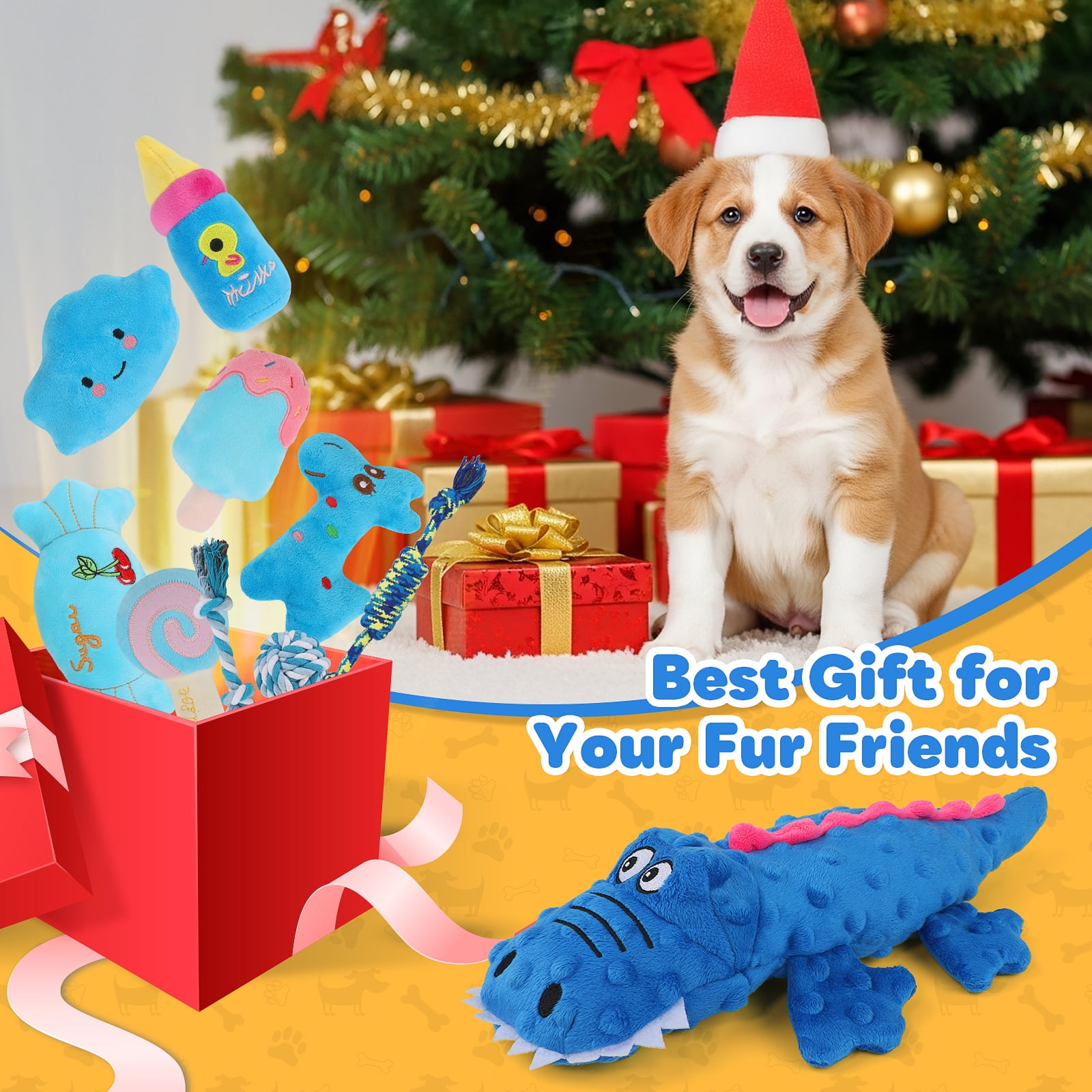 Jewyow 10-Pack Dog Toys Set for Small Dogs, Squeaky Plush Chew Toys with Ball & Rope for Puppy Teeth Cleaning, Interactive Fun and Training