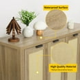 thumbnail image 6 of Rattan Sideboard Buffet Credenza Cabinet - Large Farmhouse Kitchen Coffee Bar Cabinet with 4 Rattan Door Storage for Entryway Living Room, 55" x 15" x 31.5" (Natural), 6 of 16