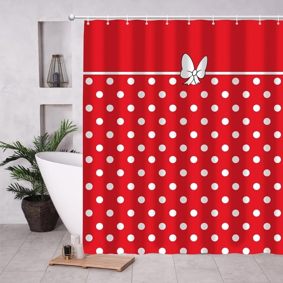 Cute Cartoon Mouse Shower Curtain Bow Tie Bath Curtain Sets Dots Anime Home Decor Gift for Children Kids 72x72 Inch Accessories Great for Showers Bathtubs