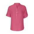 thumbnail image 3 of QLEICOM Womens Summer Tops Oversized T-shirts Solid Color Short Sleeve Comfortable Breathable V-Neck Casual Loose Tunic Tank Tops Women Shirts Blouses Pink S, 3 of 6