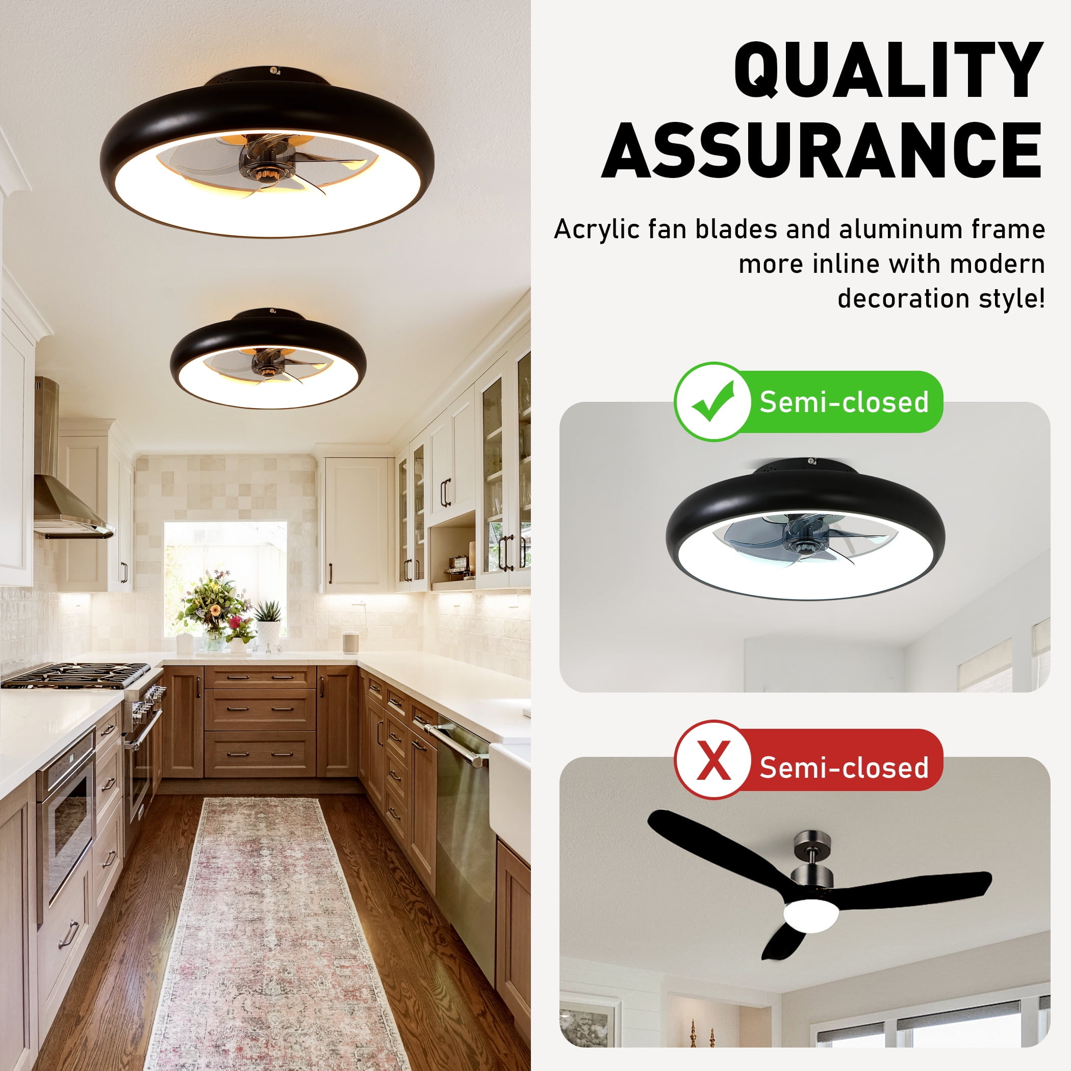 GCGAFUL 18.9" Ceiling Fan with Light and Remote, Flush Mount Led Fan with Stepless Dimming, 6 Speeds, 3 Color Temperatures, Low Profile for Bedroom
