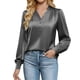 thumbnail image 2 of Ounisa Women's Blouses Dressy Casual Satin Silk Long Sleeve Shirts Business Casual Tops, 2 of 8