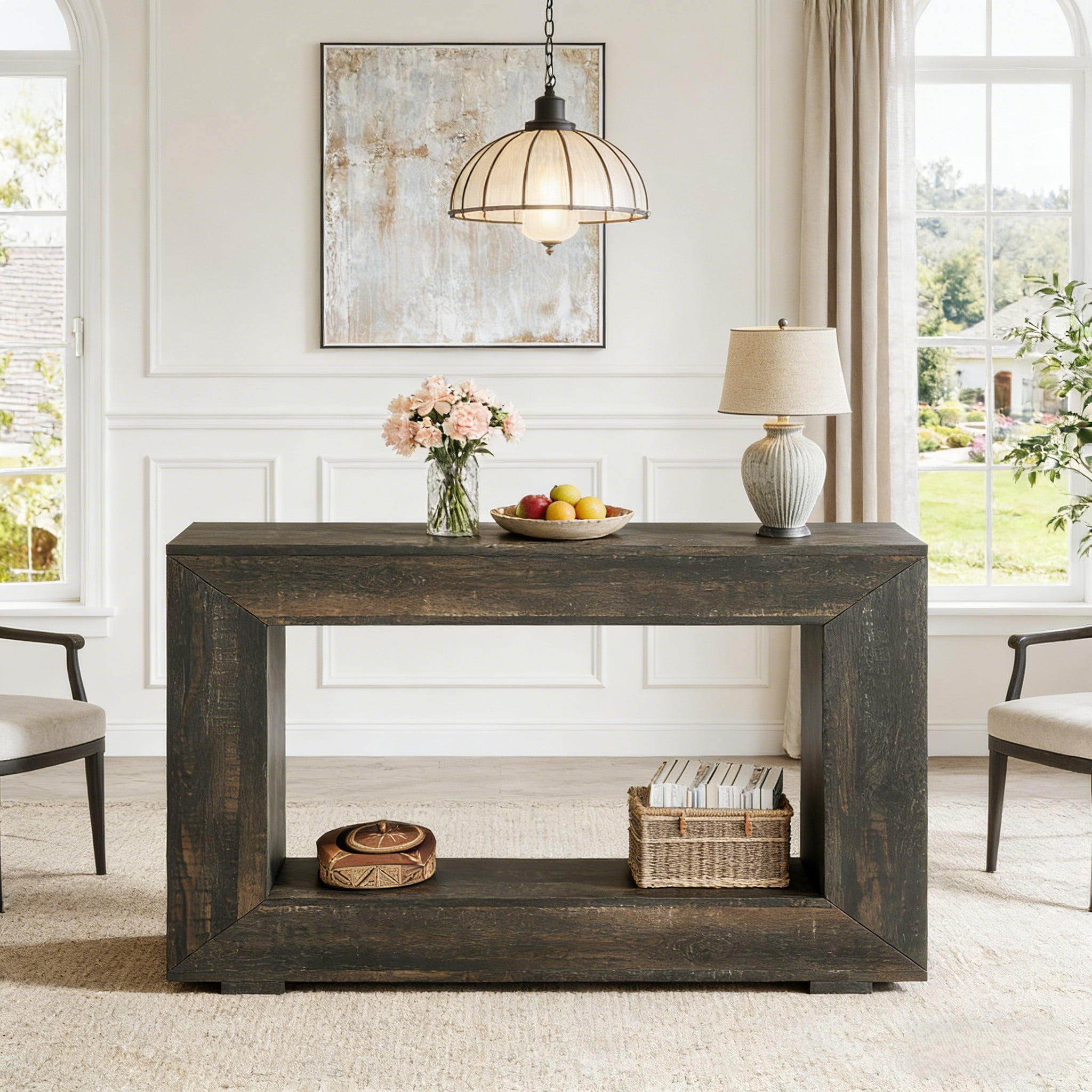 Fnova Farmhouse Console Table for Entryway, 47.2" Long Narrow Wood Entryway Table, Easy Assembly, Dark Gray
