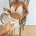 thumbnail image 5 of Huowey Hand Crocheted Women 2PCS Set Patchwork Fringe Bikini Tops And Skirt Outfit Beach Vacation Swim Wear Honeymoon Cruise Trendy Wear, 5 of 6