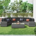 thumbnail image 3 of 8 Pieces Outdoor Wicker Round Furniture Set, All Weather Half-Moon Sectional Patio Sofa Sets with Rectangular Coffee Table, Gray, 3 of 10