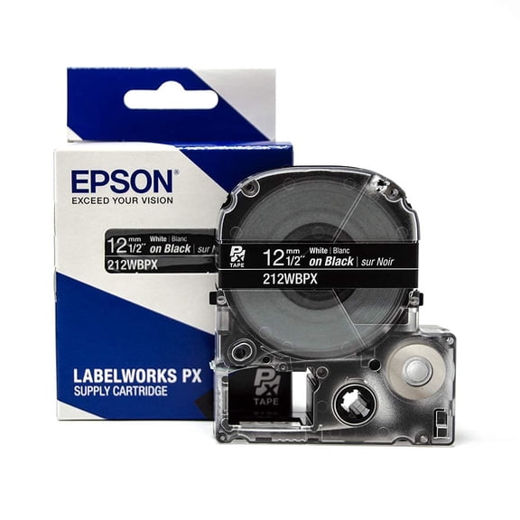 Epson LABELWORKS 212WBPX - White on Black PET Label Maker Tape - 1/2" (12MM) Wide, 30 ft
