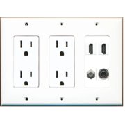 Ultra Spec Cables 2 Port HDMI 1 Coax 3.5mm Headphone Wall Plate w/Dual Power Outlet