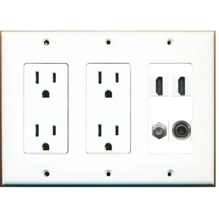 Ultra Spec Cables 2 Port HDMI 1 Coax 3.5mm Headphone Wall Plate w/Dual Power Outlet