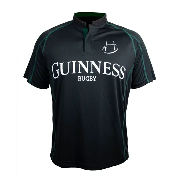 Guinness Chandail de Rugby de Performance à Manches Courtes Noir et Vert pour Hommes Adultes
