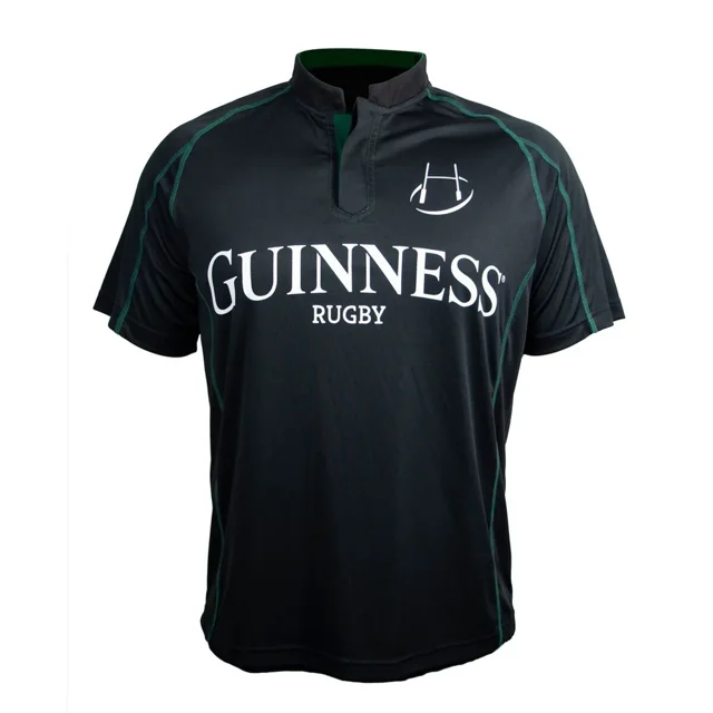 Guinness Chandail de Rugby de Performance à Manches Courtes Noir et Vert pour Hommes Adultes