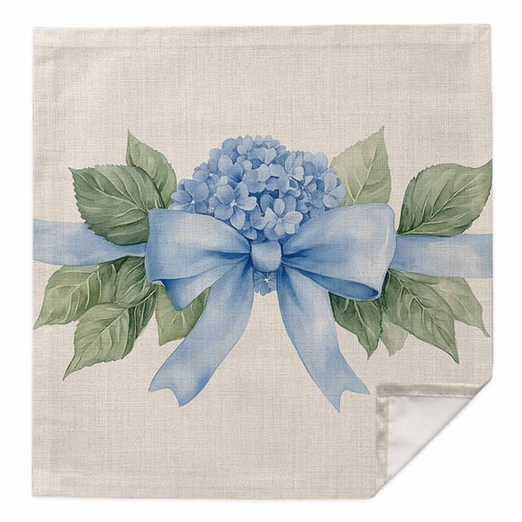 Cloth Napkins 1 Piece - 20x20 Inches, Hydrangea Flower Washable Reusable Table Napkins, Pastoral Blue Bow Floral Spring Lraf Soft & Absortbent Dining Napkin for Party Wedding Hotel Restaurant