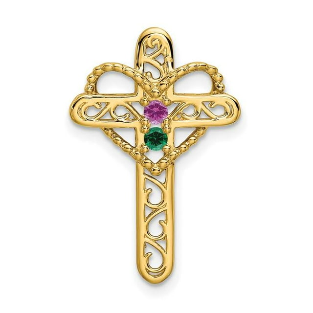 Quality Gold XMP5-2 14K Yellow Gold Polished Filigree 2-Stone Mothers Cross Pendant Mounting