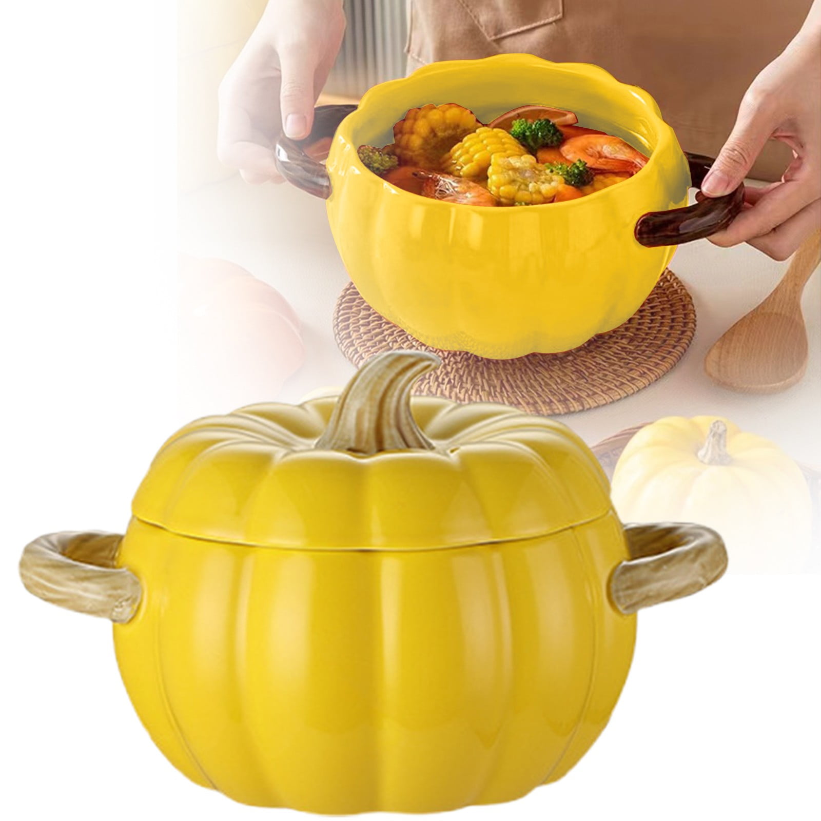 Pumpkin Shaped Dutch Oven Pot With Lid, Ceramic Casserole Dish, Cute  Dessert Saucepan for Baking