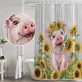 thumbnail image 4 of Shower Curtain Bathroom Set Country Sunflower Farmhouse Pig Waterproof Fabric Shower Curtains with Grommets&Hooks, Farm Animal Flower Wood Board Privacy Bath Curtain for Bathtub 72x84in, 4 of 9